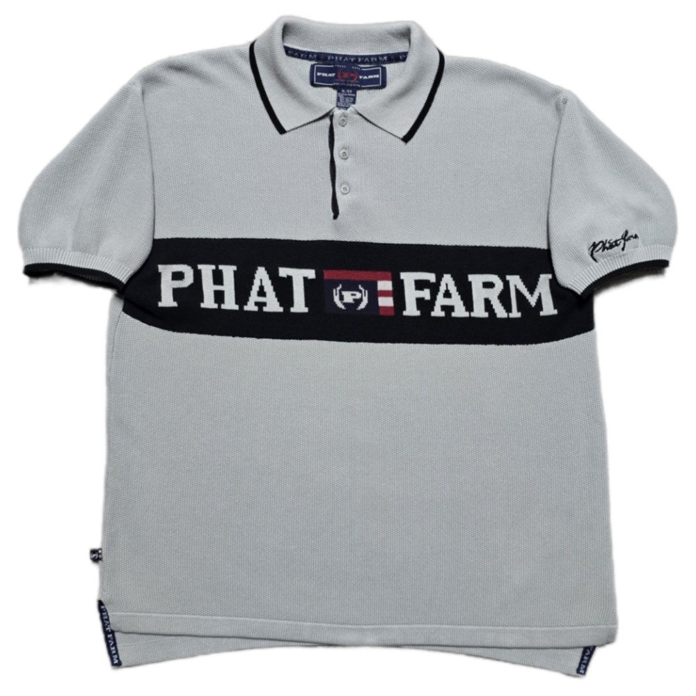 Vintage Y2K Phat Farm Knit Sweater Short Sleeve Men's Sz XL Big Logo Spell Out